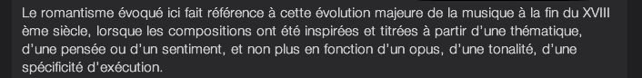 Le romantisme évoqué ici fait référence à cette évolution majeure de la musique à la fin du XVIII ème siècle, lorsque les compositions ont été inspirées et titrées à partir d’une thématique, d’une pensée ou d’un sentiment, et non plus en fonction d’un opus, d’une tonalité, d’une spécificité d’exécution.